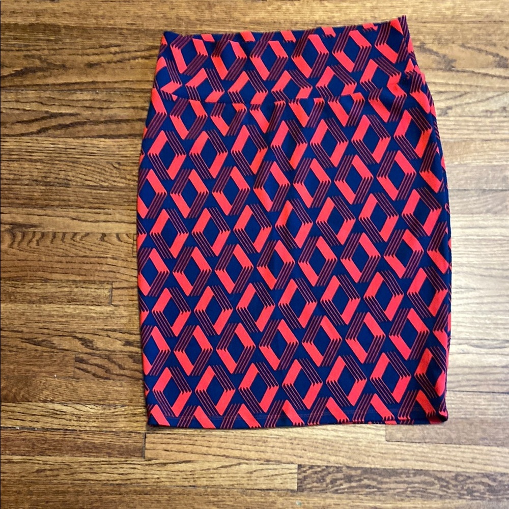 LuLaRoe Pink and Blue Knee-Length Pencil Skirt